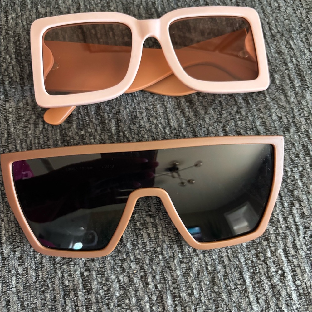 Pair of Chunky Square Sunglasses in Blush and Tan